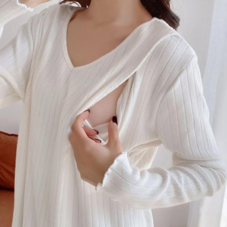 マタニティ カットソー 長袖 Tシャツ 授乳口付トップス インナー プルオーバー Vネック リブ 薄手 春 秋 無地 全3色 |  | 02
