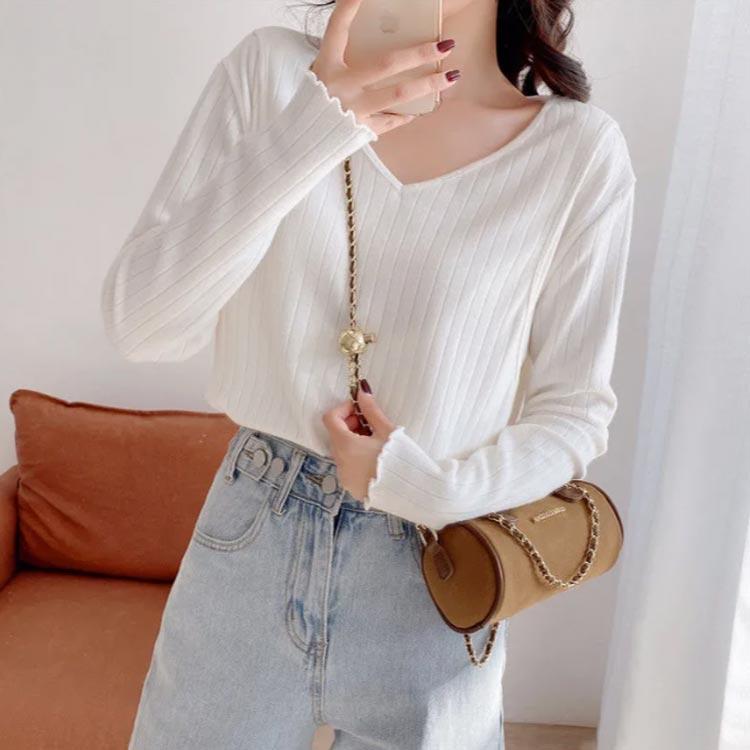 マタニティ カットソー 長袖 Tシャツ 授乳口付トップス インナー プルオーバー Vネック リブ 薄手 春 秋 無地 全3色 |  | 04