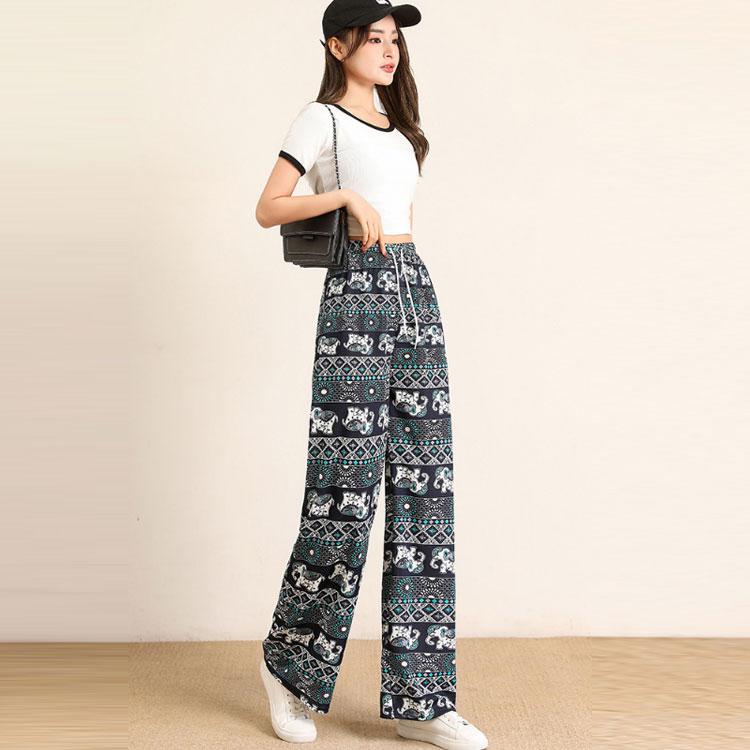 タイパンツ レディース ワイドパンツ 春 夏 エスニック アジアン かわいい ゾウ柄 ぞう 象 部屋着 ルームウェア ロングパンツ 軽い ストレート |  | 01