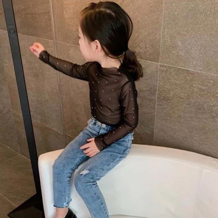 【2枚セット】キッズ シアートップス スパンコール 女の子 レイヤード 薄手 長袖Tシャツ 無地 きらきら おしゃれ 長袖 カットソー 重ね着 子供服 |  | 02