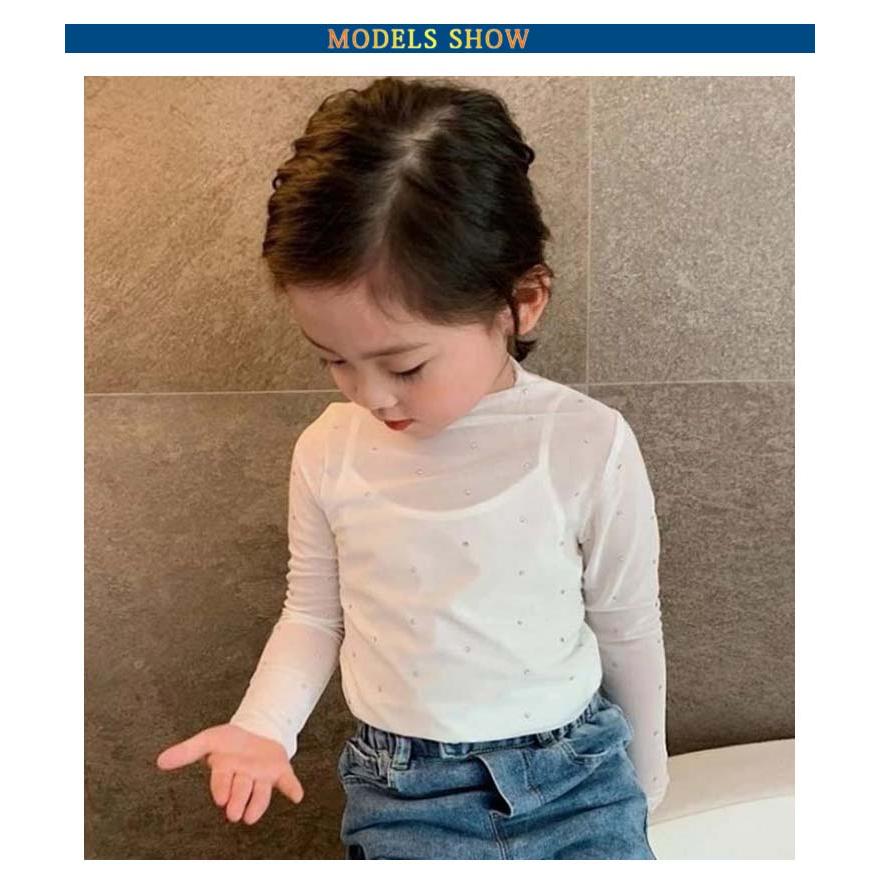 【2枚セット】キッズ シアートップス スパンコール 女の子 レイヤード 薄手 長袖Tシャツ 無地 きらきら おしゃれ 長袖 カットソー 重ね着 子供服 |  | 07