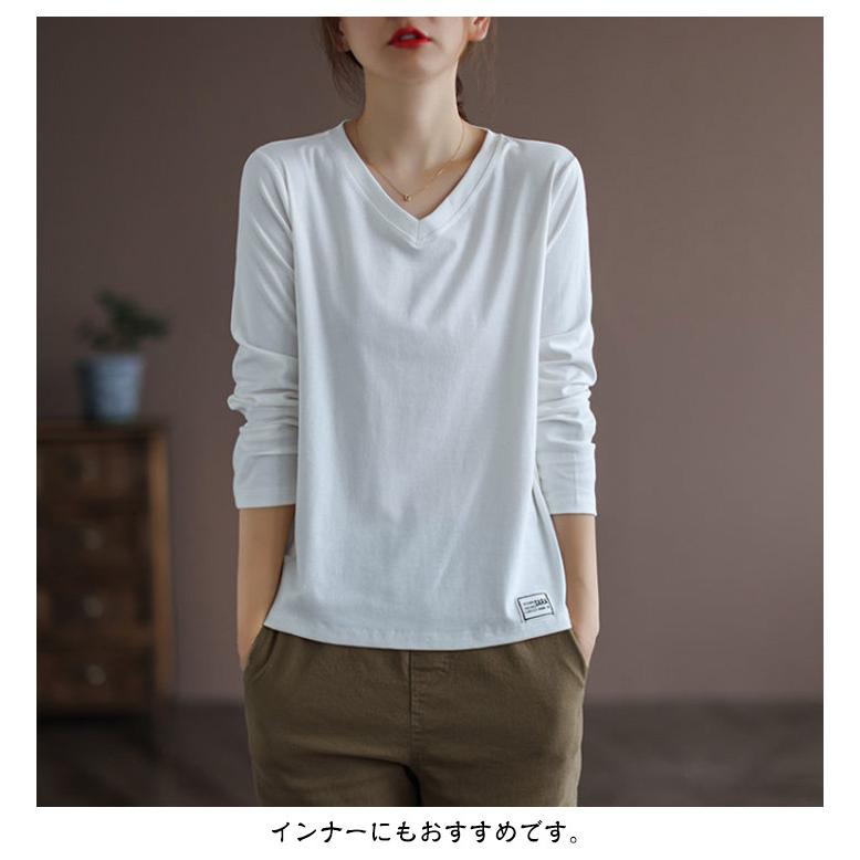 カットソー ロンT Vネック Tシャツ レディース 長袖 ティシャツ トップス インナー シンプル オフィス カジュアル 長袖tシャツ おしゃれ 無地 |  | 13
