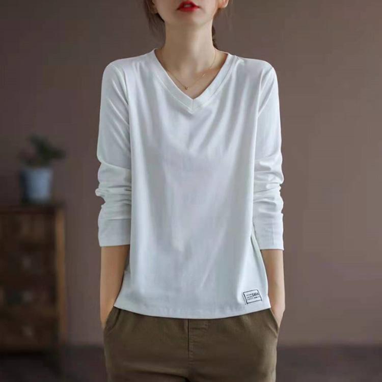 カットソー ロンT Vネック Tシャツ レディース 長袖 ティシャツ トップス インナー シンプル オフィス カジュアル 長袖tシャツ おしゃれ 無地 |  | 04