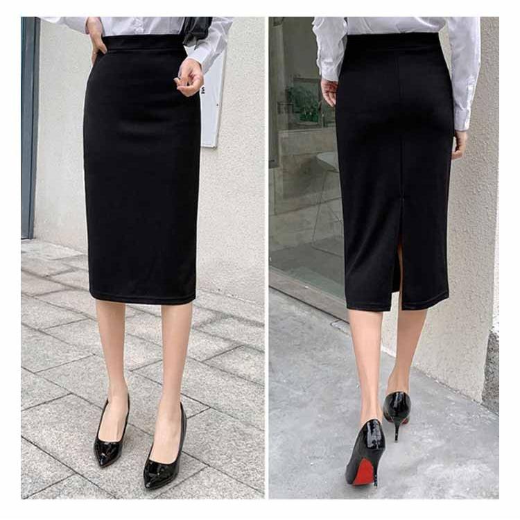 事務服 スカート 選べる着丈 ウエストゴム ストレッチ 制服 オフィス 企業 ユニフォーム タイトスカート レディース 膝丈 大きいサイズ 黒 リクル |  | 15