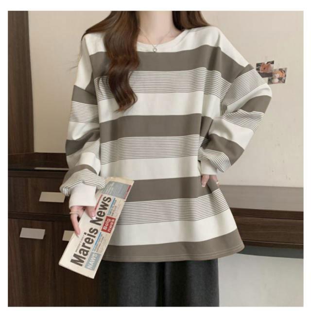 ゆったり お洒落 ロングTシャツ オーバーサイズ ゆるっと ロンT 韓国 ボーダー レディース トップス カットソー 韓国 春 秋 長袖tシャツ リラ |  | 11