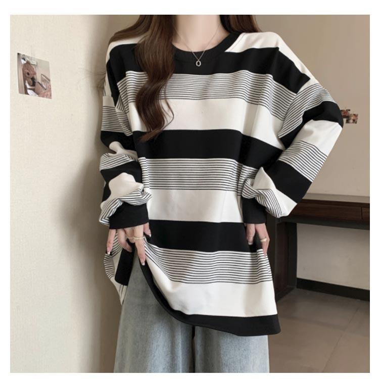 ゆったり お洒落 ロングTシャツ オーバーサイズ ゆるっと ロンT 韓国 ボーダー レディース トップス カットソー 韓国 春 秋 長袖tシャツ リラ |  | 15