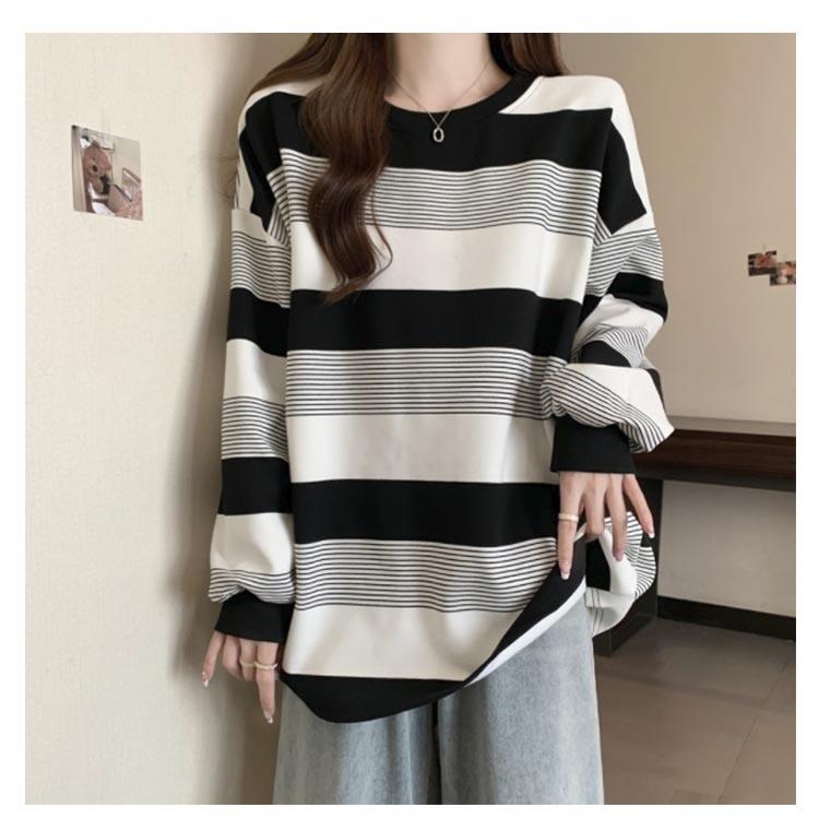 ゆったり お洒落 ロングTシャツ オーバーサイズ ゆるっと ロンT 韓国 ボーダー レディース トップス カットソー 韓国 春 秋 長袖tシャツ リラ |  | 16