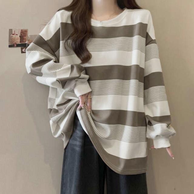 ゆったり お洒落 ロングTシャツ オーバーサイズ ゆるっと ロンT 韓国 ボーダー レディース トップス カットソー 韓国 春 秋 長袖tシャツ リラ |  | 02