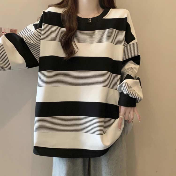 ゆったり お洒落 ロングTシャツ オーバーサイズ ゆるっと ロンT 韓国 ボーダー レディース トップス カットソー 韓国 春 秋 長袖tシャツ リラ |  | 04