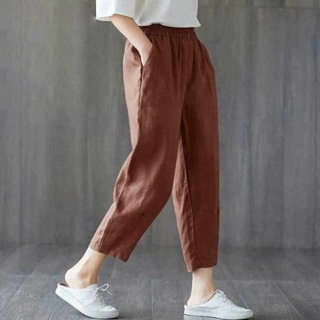 2枚セット！綿麻パンツ 九分丈 レディース クロップドパンツ 春 夏 リネンパンツ 綿麻 パンツ テーパードパンツ ロング丈 ズボン コットン リネン |  | 02