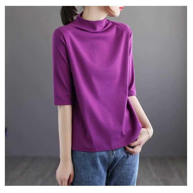首もとをおしゃれに隠せる！ハイネック 半袖 tシャツ レディース 5分袖 トップス ゆったり 夏服 ボトルネック uvカット ハイネックtシャツ カッ |  | 13