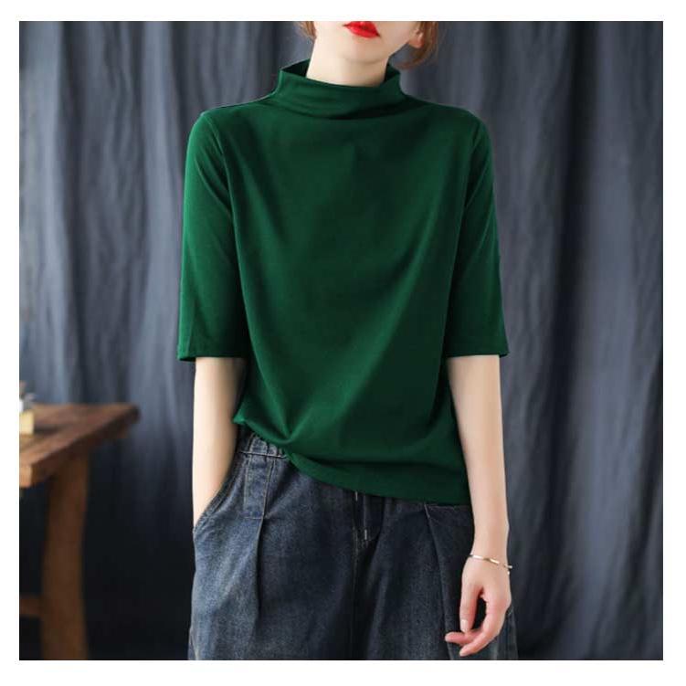 首もとをおしゃれに隠せる！ハイネック 半袖 tシャツ レディース 5分袖 トップス ゆったり 夏服 ボトルネック uvカット ハイネックtシャツ カッ |  | 15