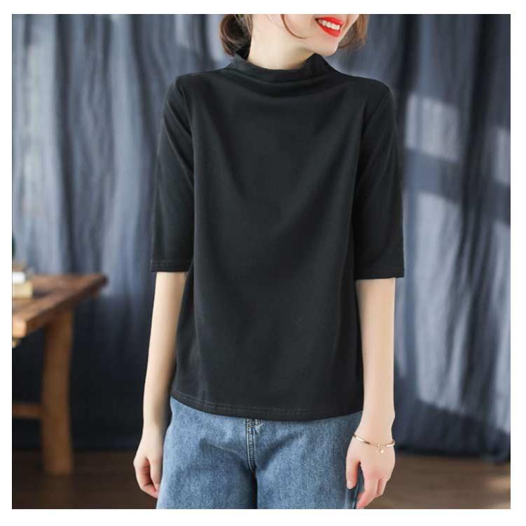 首もとをおしゃれに隠せる！ハイネック 半袖 tシャツ レディース 5分袖 トップス ゆったり 夏服 ボトルネック uvカット ハイネックtシャツ カッ |  | 16