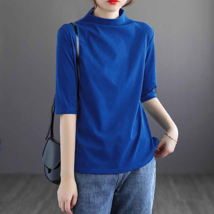 首もとをおしゃれに隠せる！ハイネック 半袖 tシャツ レディース 5分袖 トップス ゆったり 夏服 ボトルネック uvカット ハイネックtシャツ カッ |  | 01
