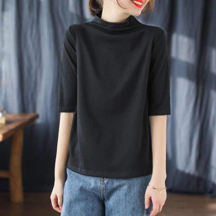 首もとをおしゃれに隠せる！ハイネック 半袖 tシャツ レディース 5分袖 トップス ゆったり 夏服 ボトルネック uvカット ハイネックtシャツ カッ |  | 03