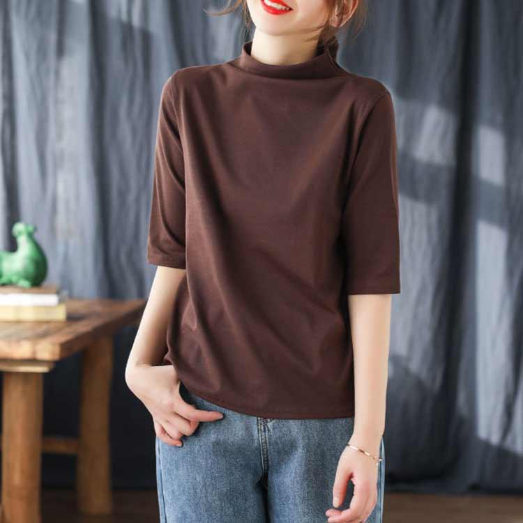 首もとをおしゃれに隠せる！ハイネック 半袖 tシャツ レディース 5分袖 トップス ゆったり 夏服 ボトルネック uvカット ハイネックtシャツ カッ |  | 04