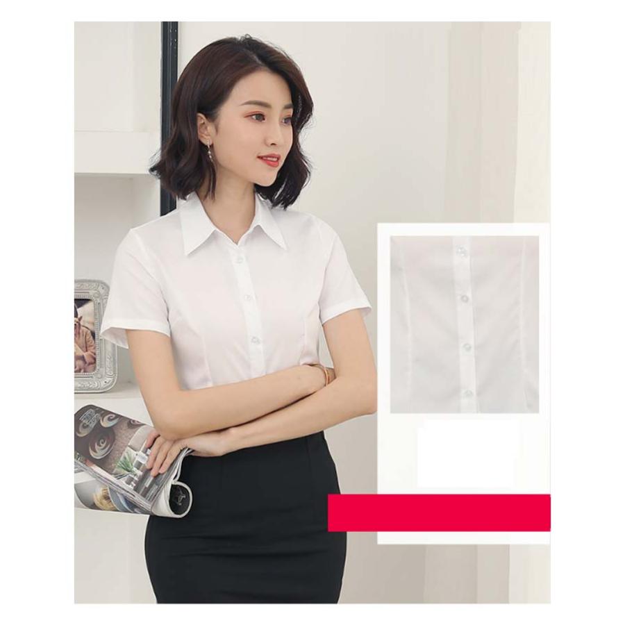 シャツ レディース 半袖/長袖 スーツ インナー オフィス ビジネス 事務服 シワになりにくい 形態安定 ノーアイロン ワイシャツ 白 黒 無地 Yシ |  | 11