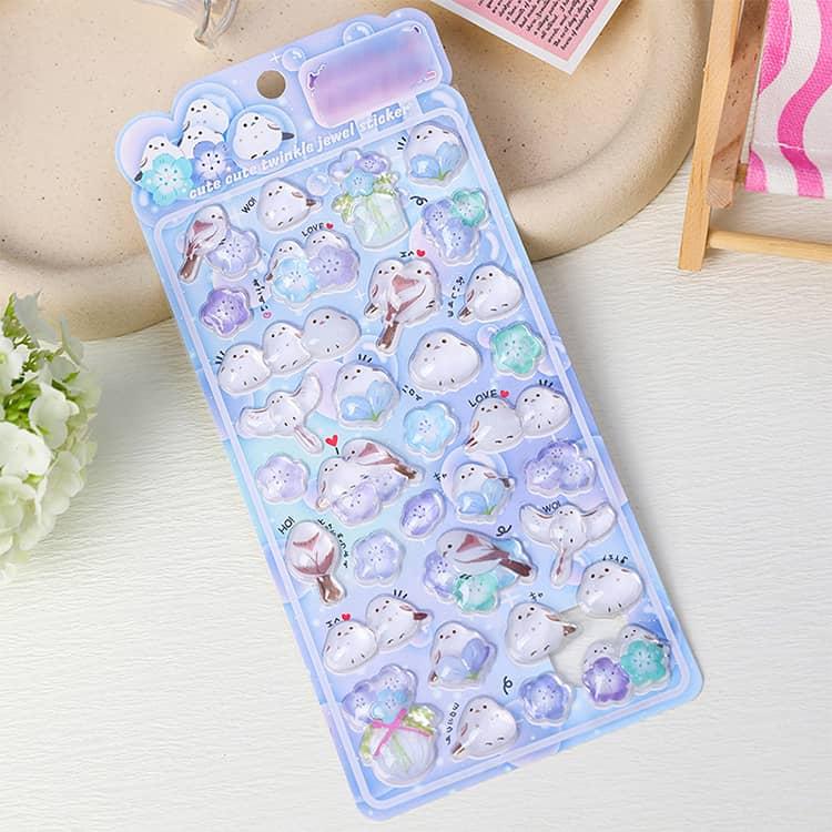 【4枚セット】シマエナガ ぷくぷくシール 鳥 ぷっくりシール つやつや キラキラ 3D立体シール 3dシール 平成レトロ デコシール おはじきシール |  | 18