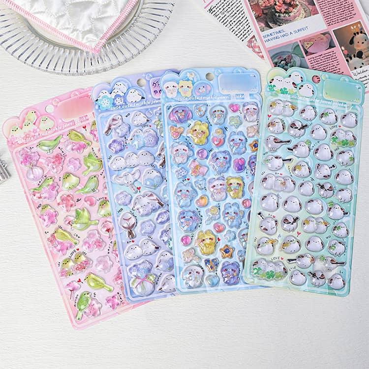 【4枚セット】シマエナガ ぷくぷくシール 鳥 ぷっくりシール つやつや キラキラ 3D立体シール 3dシール 平成レトロ デコシール おはじきシール |  | 01
