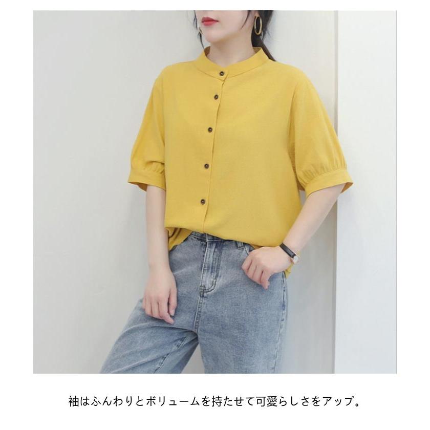 綿麻シャツ 夏 レディース 半袖 ブラウス 無地 バンドカラー スタンドカラー トップス 綿混 シャツブラウス 白 シャツ 大きいサイズ 体型カバー |  | 10
