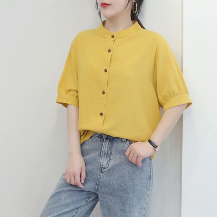 綿麻シャツ 夏 レディース 半袖 ブラウス 無地 バンドカラー スタンドカラー トップス 綿混 シャツブラウス 白 シャツ 大きいサイズ 体型カバー |  | 02