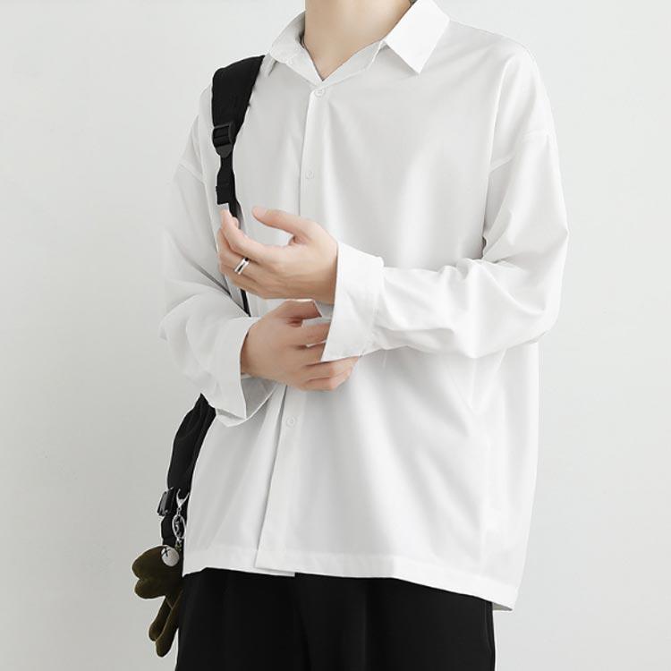 シャツ 接触冷感 メンズ 長袖 カジュアルシャツ 開襟シャツ 夏 涼しい アイスシルクシャツ おしゃれ 黒 白 グレー シンプル 無地 吸水速乾 オー |  | 04