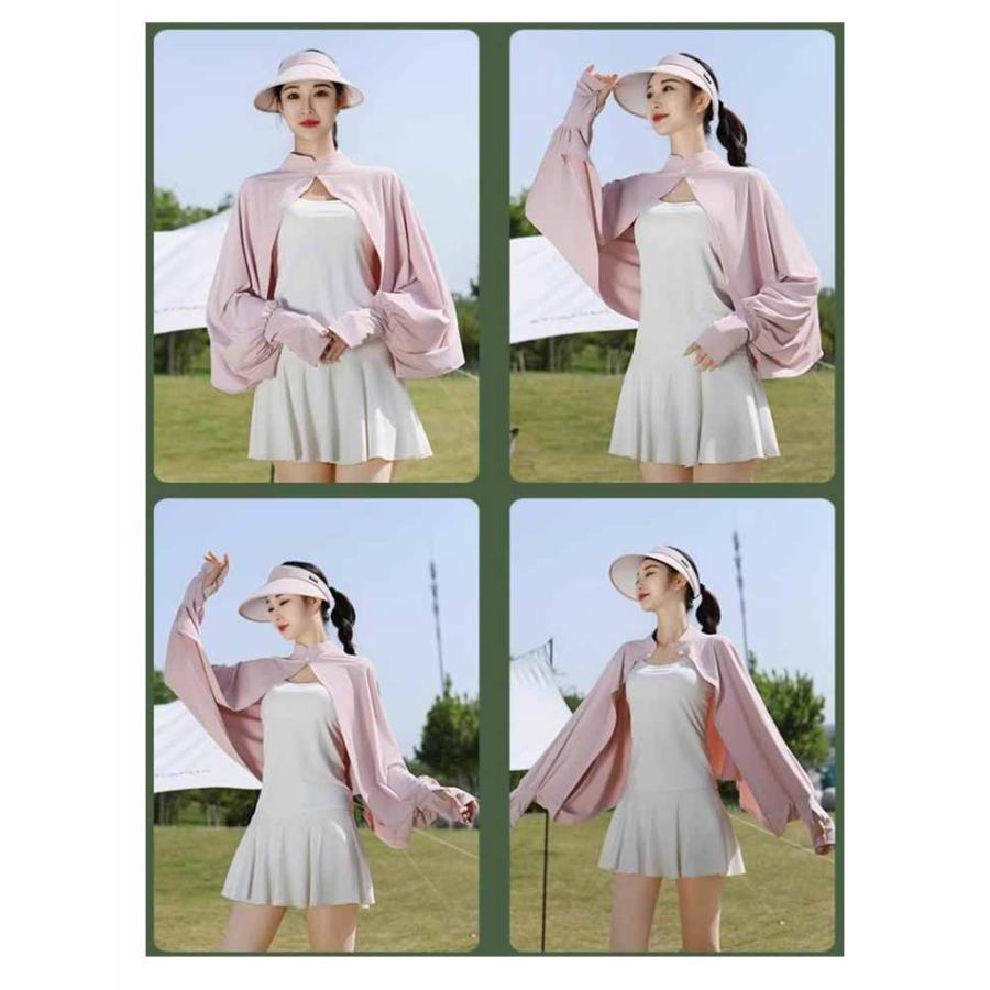 立ち襟 UVカット ボレロ 接触冷感 ポンチョ UPF50   カーディガン 夏用 薄手 レディース アームカバー 可愛い UV パーカー 日焼け対策 |  | 10