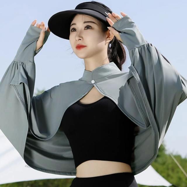 立ち襟 UVカット ボレロ 接触冷感 ポンチョ UPF50   カーディガン 夏用 薄手 レディース アームカバー 可愛い UV パーカー 日焼け対策 |  | 04
