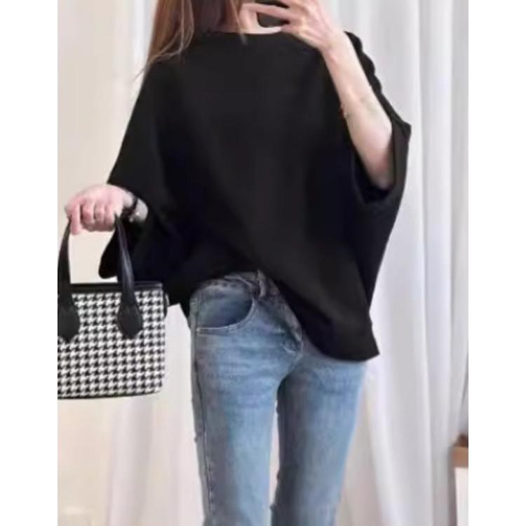 ドルマンシルエット ビッグT レディース 大きサイズ tシャツ トップス ゆるT オーバーサイズ ラウンドネック 7分袖 夏服 体型カバー 送料無料 |  | 03