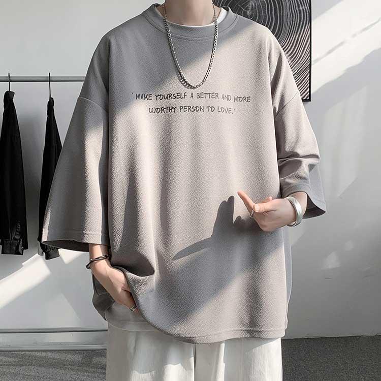 2枚セット 7分袖Tシャツ メンズ オーバーサイズ メンズ tシャツ 7分袖 ビッグ t シャツ オーバー サイズ 丸首 ビッグtシャツ 接触冷感 速 |  | 01