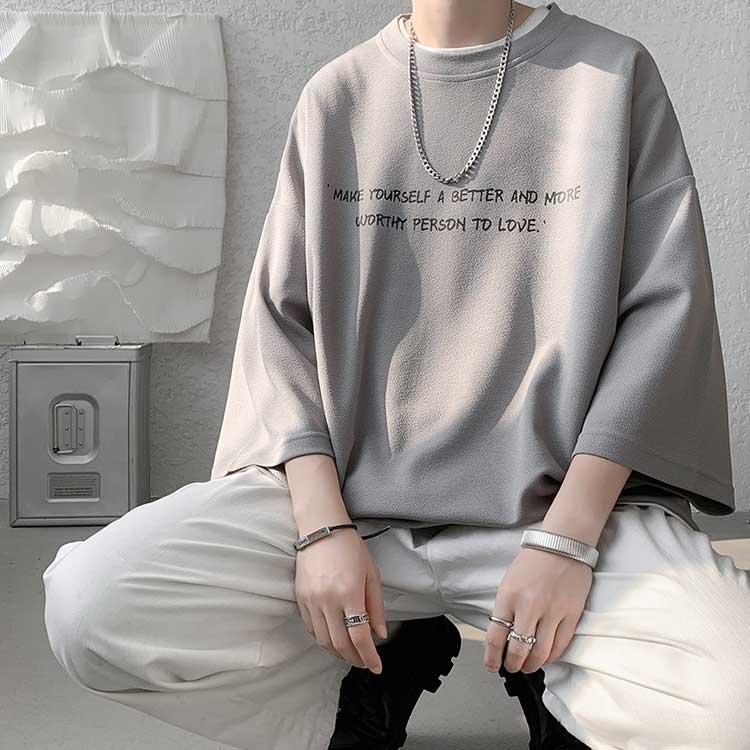 2枚セット 7分袖Tシャツ メンズ オーバーサイズ メンズ tシャツ 7分袖 ビッグ t シャツ オーバー サイズ 丸首 ビッグtシャツ 接触冷感 速 |  | 02