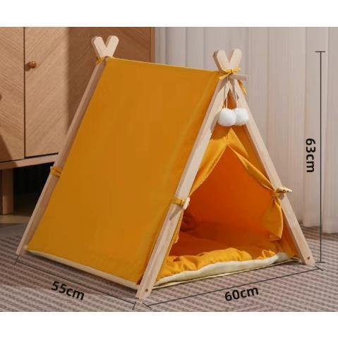 ペット用 ペットハウス ティピーテント ペットベッド 木製 犬小屋 ふわふわのクッション付き ベッド ドッグ キャット ハウス 猫 犬 ウサギ | ブランド登録なし | 01