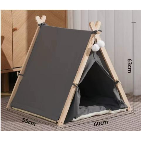 ペット用 ペットハウス ティピーテント ペットベッド 木製 犬小屋 ふわふわのクッション付き ベッド ドッグ キャット ハウス 猫 犬 ウサギ | ブランド登録なし | 03