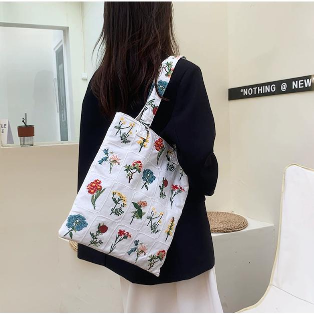 大きい トートバッグ キャンバス 花柄 トート 布 エコバッグ キャンパス レディース 厚手 エコバック バック トートバック内袋付き 刺繍 大容量 | ブランド登録なし | 02