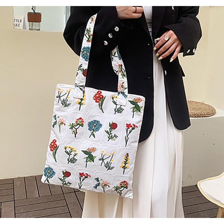 大きい トートバッグ キャンバス 花柄 トート 布 エコバッグ キャンパス レディース 厚手 エコバック バック トートバック内袋付き 刺繍 大容量 | ブランド登録なし | 03