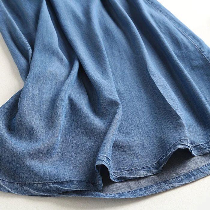 スーパーストレッチ デニムシャツ ロング デニムブラウス デニム ブラウス ワンピース 夏 半袖 膝丈 きれいめ ブラウス スタンドカラー シャツ | ブランド登録なし | 05