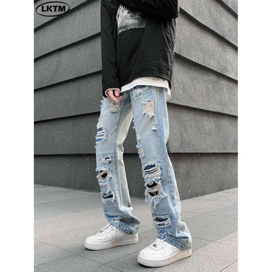 ダメージジーンズ メンズ メージデニム ストレートデニム ラッパー ダメージパンツ ダメージ ジーンズ カジュア | ブランド登録なし | 02