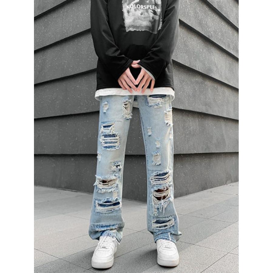 ダメージジーンズ メンズ メージデニム ストレートデニム ラッパー ダメージパンツ ダメージ ジーンズ カジュア | ブランド登録なし | 03