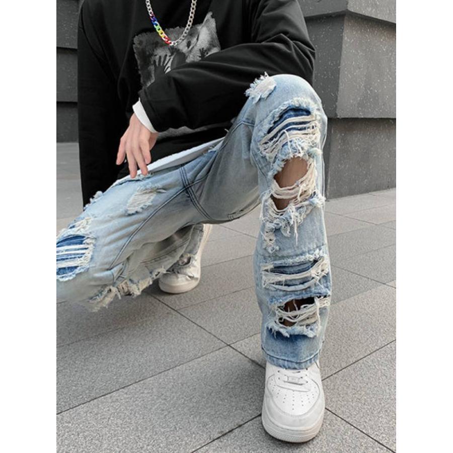 ダメージジーンズ メンズ メージデニム ストレートデニム ラッパー ダメージパンツ ダメージ ジーンズ カジュア | ブランド登録なし | 04