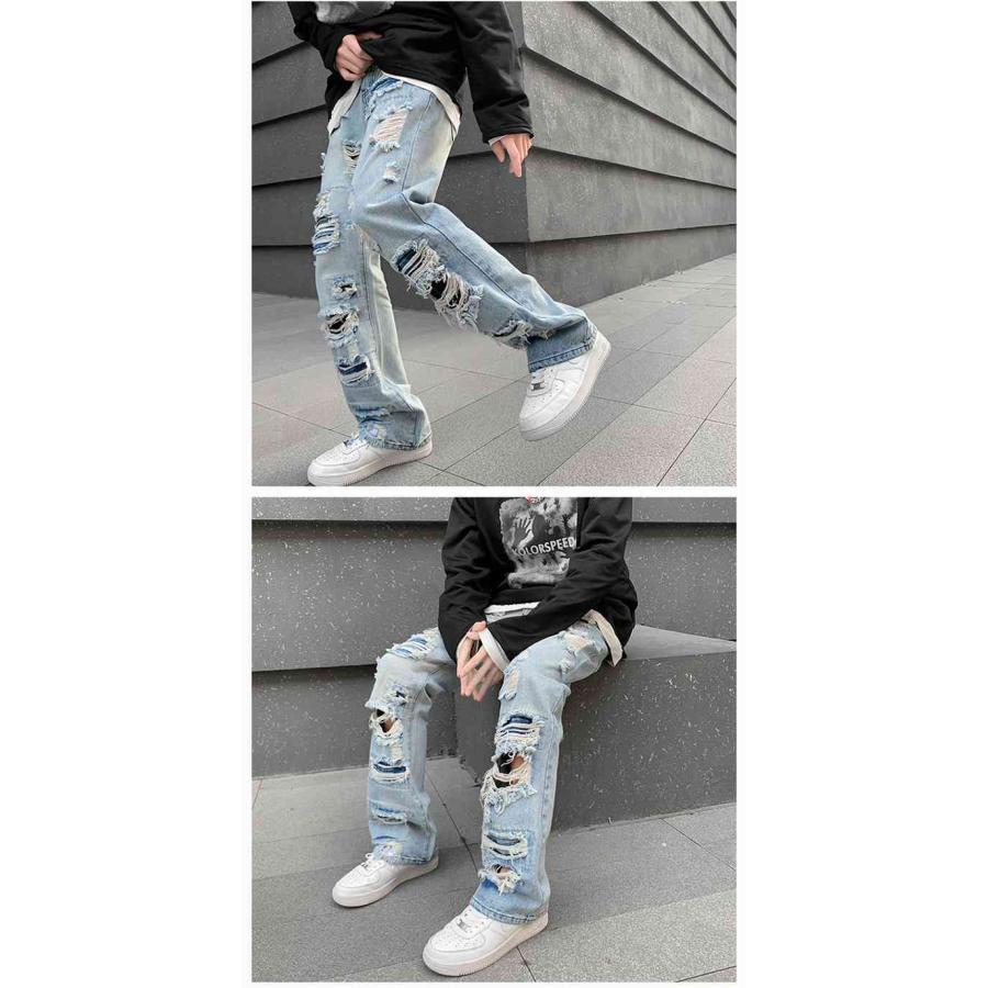 ダメージジーンズ メンズ メージデニム ストレートデニム ラッパー ダメージパンツ ダメージ ジーンズ カジュア | ブランド登録なし | 06
