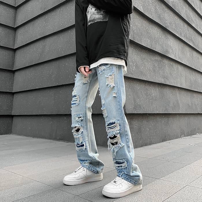 ダメージジーンズ メンズ メージデニム ストレートデニム ラッパー ダメージパンツ ダメージ ジーンズ カジュア | ブランド登録なし | 09