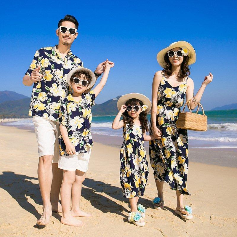 アロハシャツ メンズ キッズ 親子 リンク コーデ 親子 ペアルック 親子お揃い 母の日 親子ペア カップル服 花柄リゾートワンピース | ブランド登録なし | 01