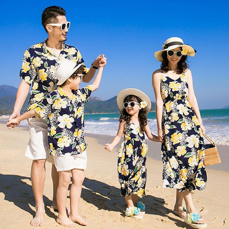 アロハシャツ メンズ キッズ 親子 リンク コーデ 親子 ペアルック 親子お揃い 母の日 親子ペア カップル服 花柄リゾートワンピース | ブランド登録なし | 02