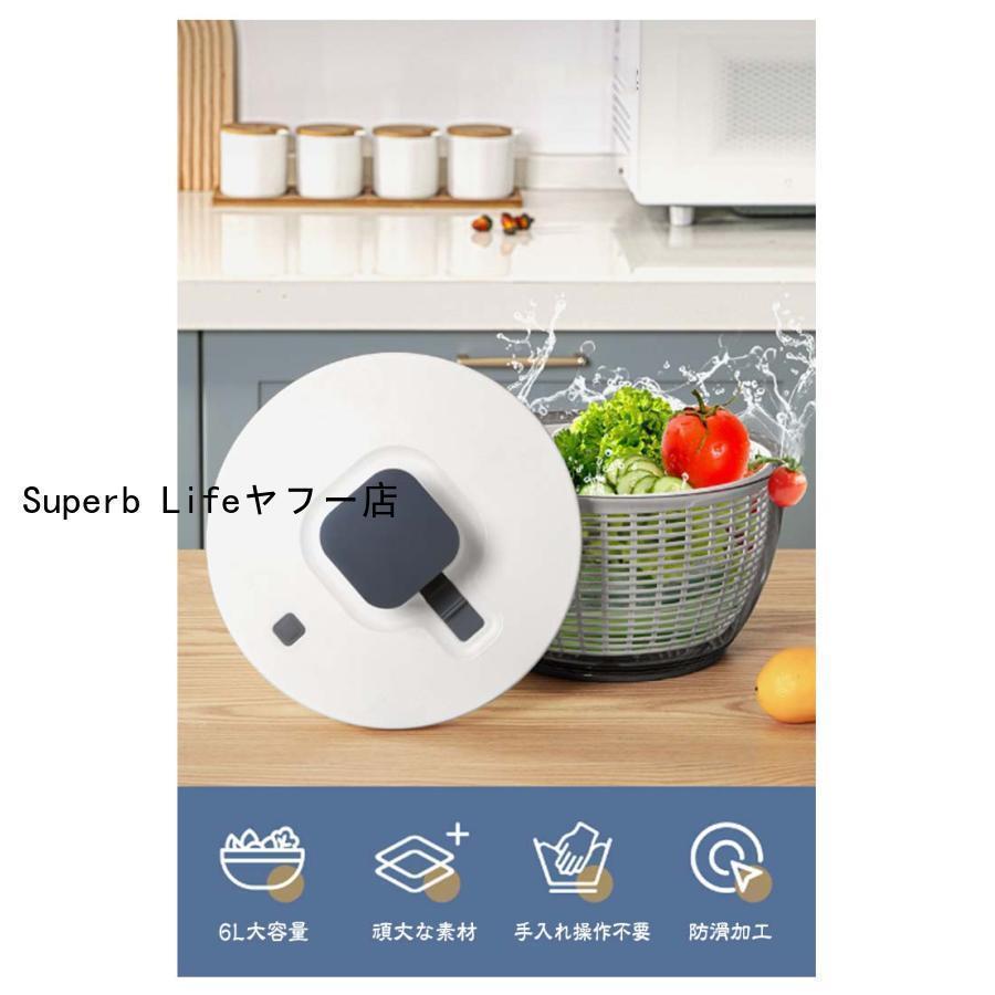 クリアサラダスピナー 野菜水切り 水切りかご スピナー プッシュ式 サラダスピナー コンパクト 6リットル ボウル 分解 可能 水切り器 調理器具 キ | ブランド登録なし | 08