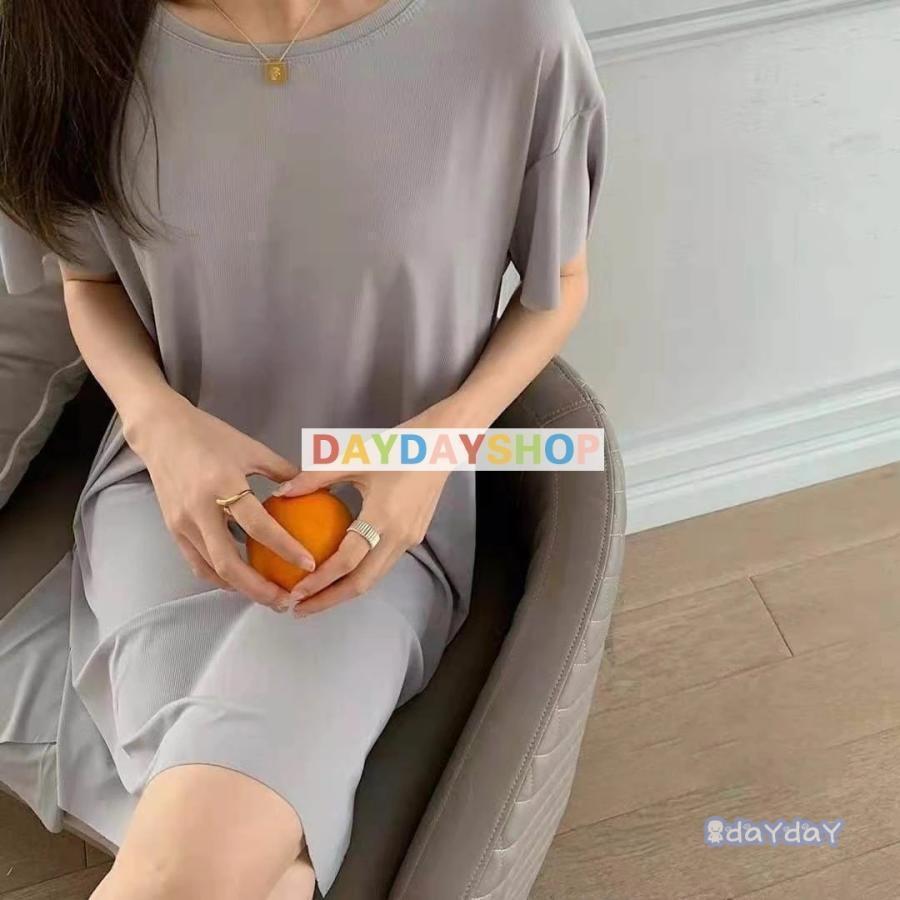 ナイトウェア ワンピース 夏 レディース 半袖 膝丈 パジャマ 接触冷感 薄手 ス ロングtシャツ ロンt ルームウェア 部屋着 ストレッチ | ブランド登録なし | 02