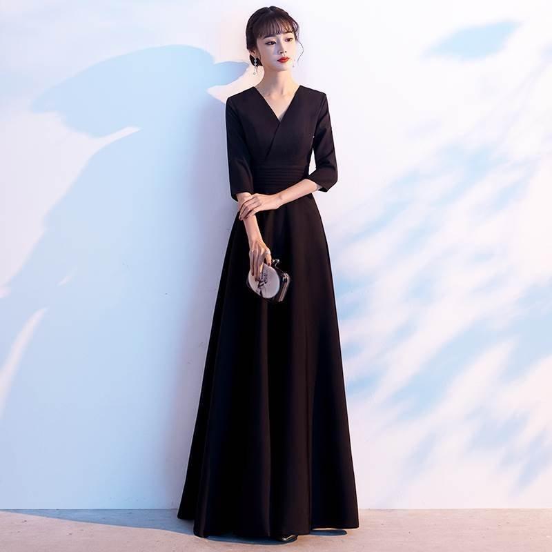 おしゃれロング ドレス パーティードレス 個性的 袖あり Vネック カシュクール 結婚式 二次会 お呼ばれ フォーマル 演奏会　発表会 かっこいい | ブランド登録なし