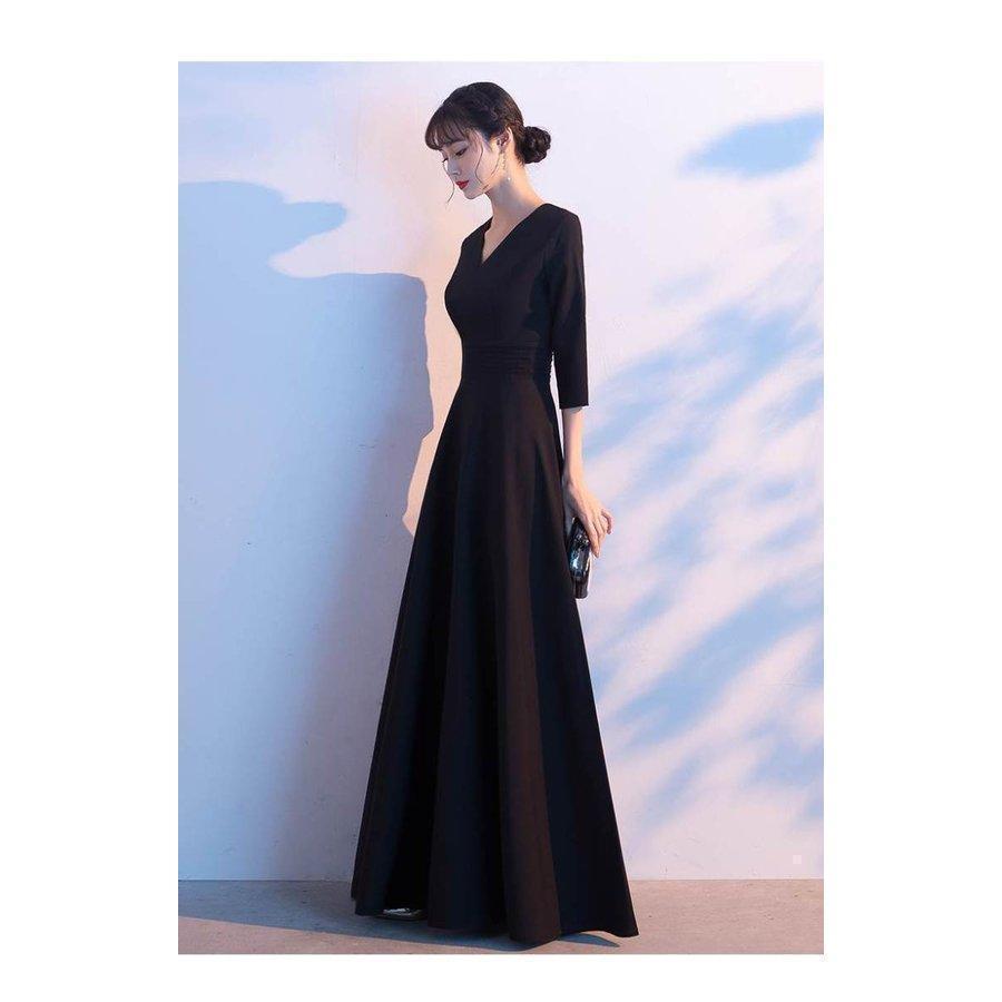 おしゃれロング ドレス パーティードレス 個性的 袖あり Vネック カシュクール 結婚式 二次会 お呼ばれ フォーマル 演奏会　発表会 かっこいい | ブランド登録なし | 01