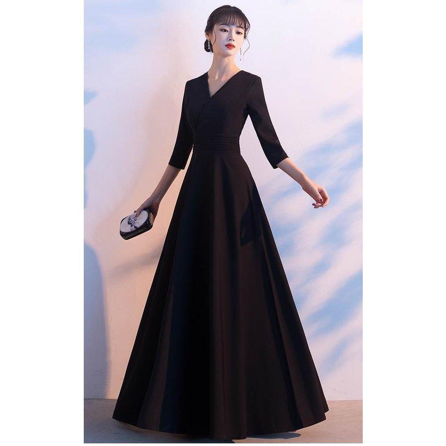 おしゃれロング ドレス パーティードレス 個性的 袖あり Vネック カシュクール 結婚式 二次会 お呼ばれ フォーマル 演奏会　発表会 かっこいい | ブランド登録なし | 06