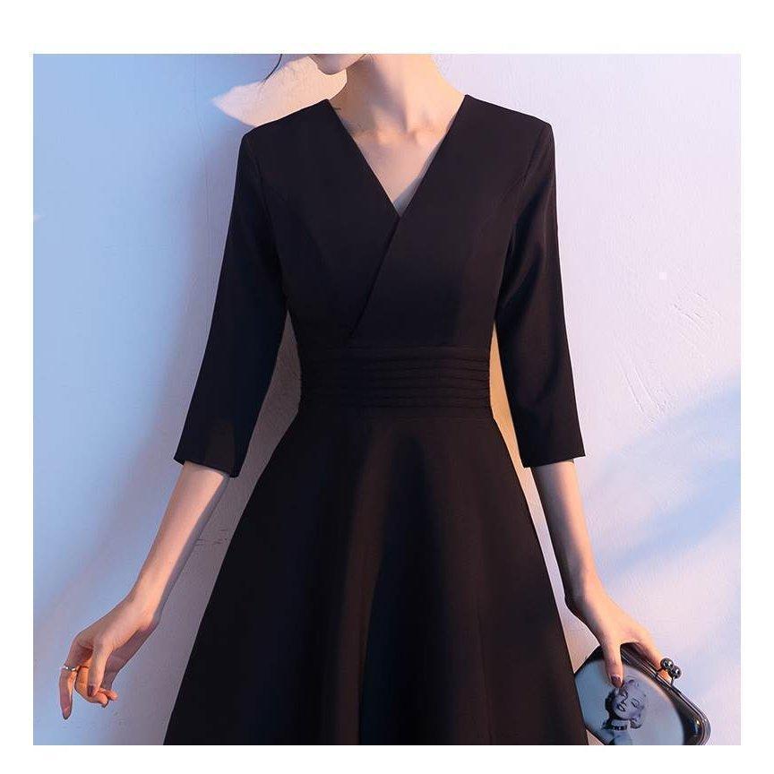 おしゃれロング ドレス パーティードレス 個性的 袖あり Vネック カシュクール 結婚式 二次会 お呼ばれ フォーマル 演奏会　発表会 かっこいい | ブランド登録なし | 07