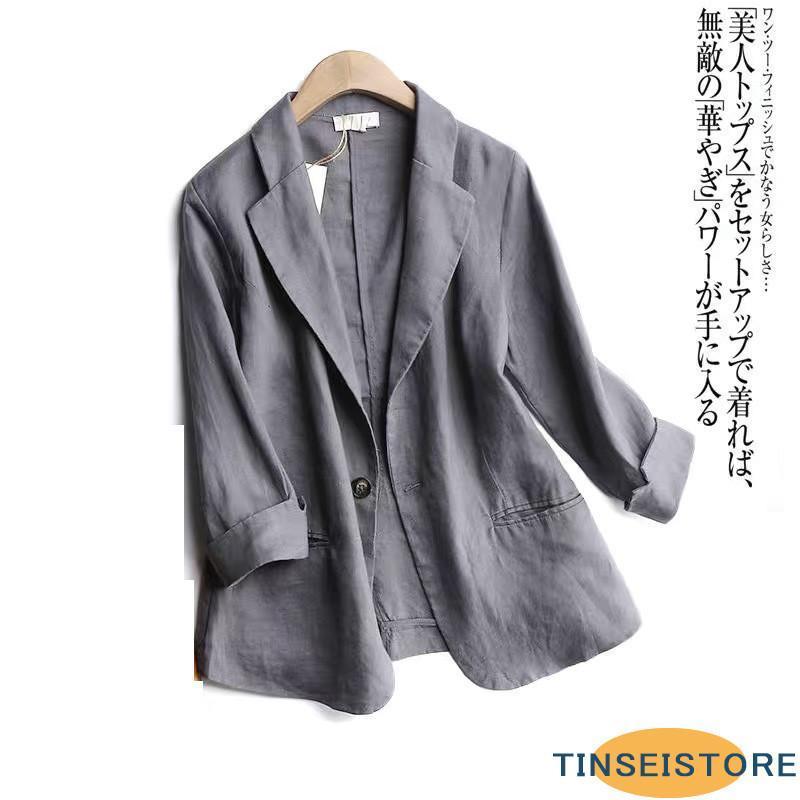 リネンジャケット レディース 麻ジャケット テーラードジャケット 綿麻 コットンリネン 麻混 麻ジャケ 七分袖 スーツ サマージャケット 天然素材 リ | ブランド登録なし | 02